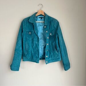 Vintage In Suede Teal Blue 100% Leather Jacket Size Medium